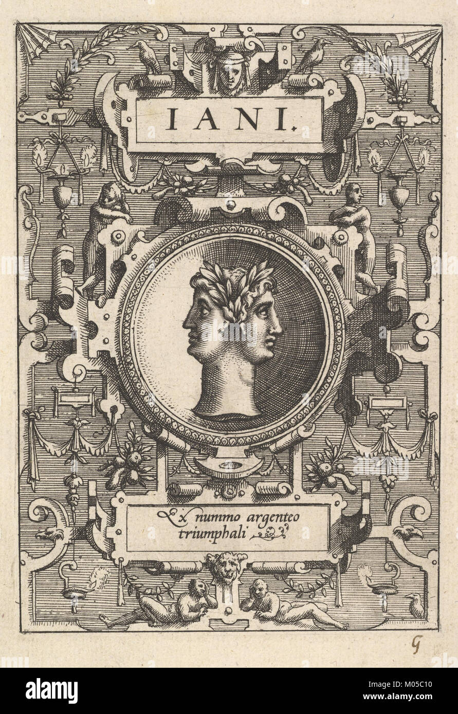 Buste de Janus entouré par strapwork, de la série 'Deorum dearumque", un ensemble d'images de divinités après les pièces de la collection d'Abraham Ortelius RENCONTRÉ DP828766 Banque D'Images