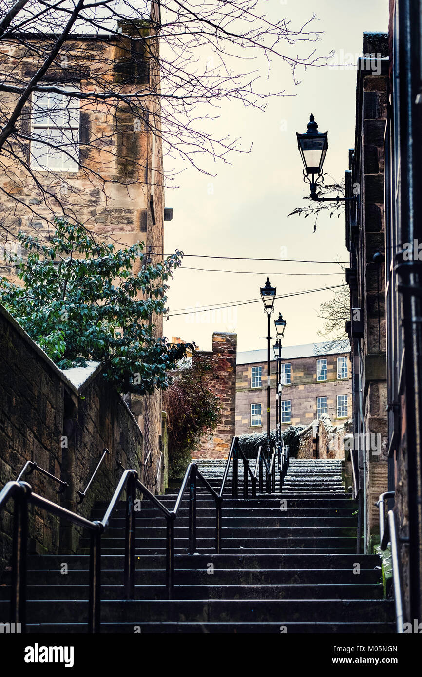 Voir l'historique des étapes Vennel à Grassmarket dans la vieille ville d'Édimbourg, Écosse, Royaume-Uni Banque D'Images