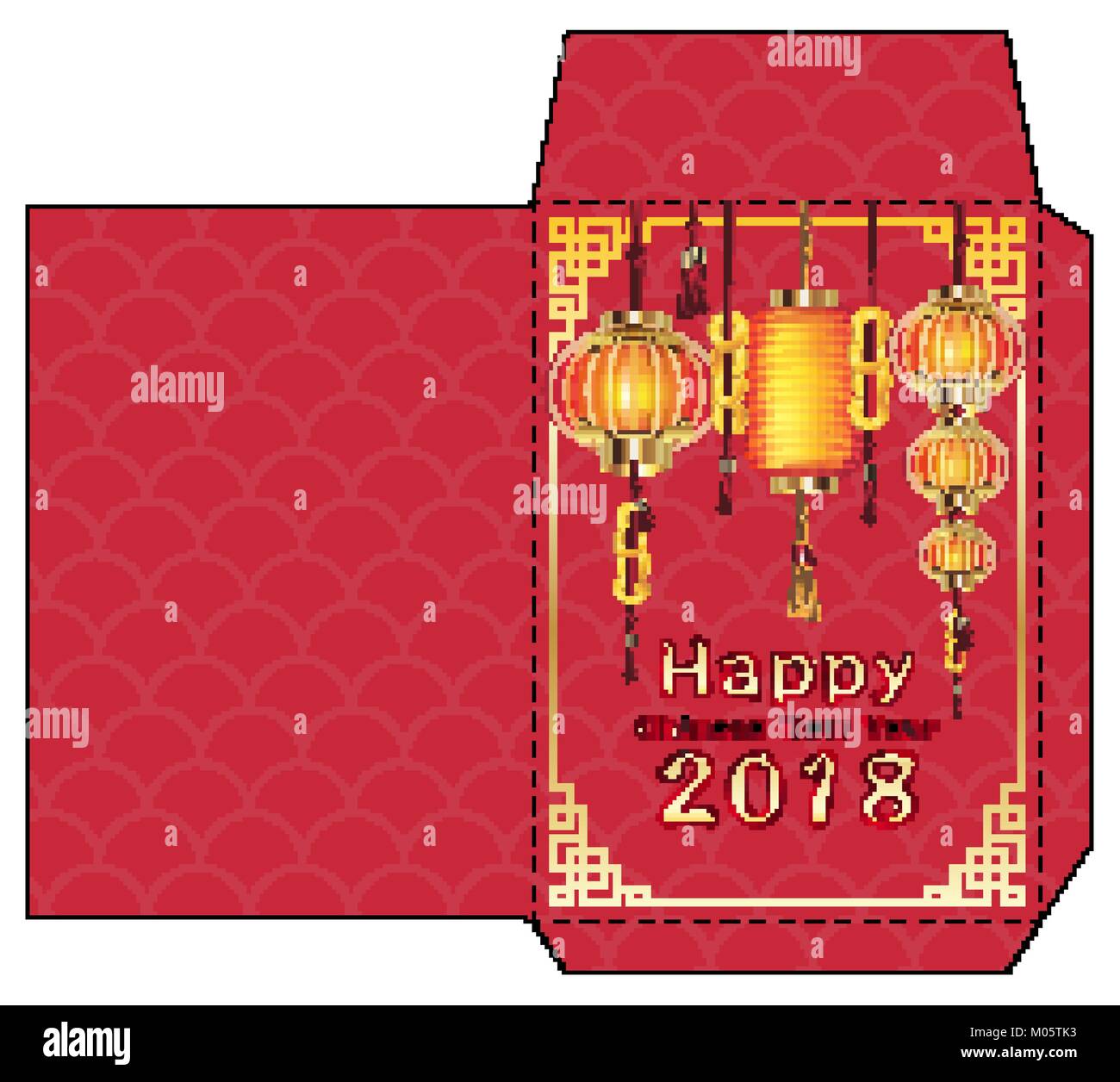 Le nouvel an chinois 2018 enveloppe avec lampe chinoise Illustration de Vecteur