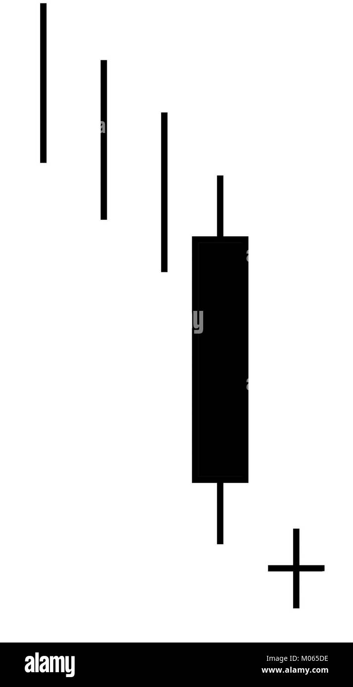 L'étoile Doji Bullish est un modèle de graphique en chandelier dans l'analyse technique. Il indique des signaux de renversement potentiels sur les marchés boursiers et financiers, suggérant souvent une tendance haussière du marché. Banque D'Images