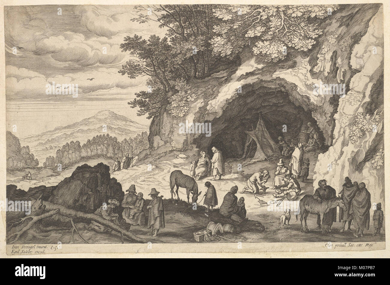 Cette peinture à l'huile représente un paysage rural avec un camp gitan, illustrant la vie quotidienne et des paysages naturels dans un cadre historique. Banque D'Images