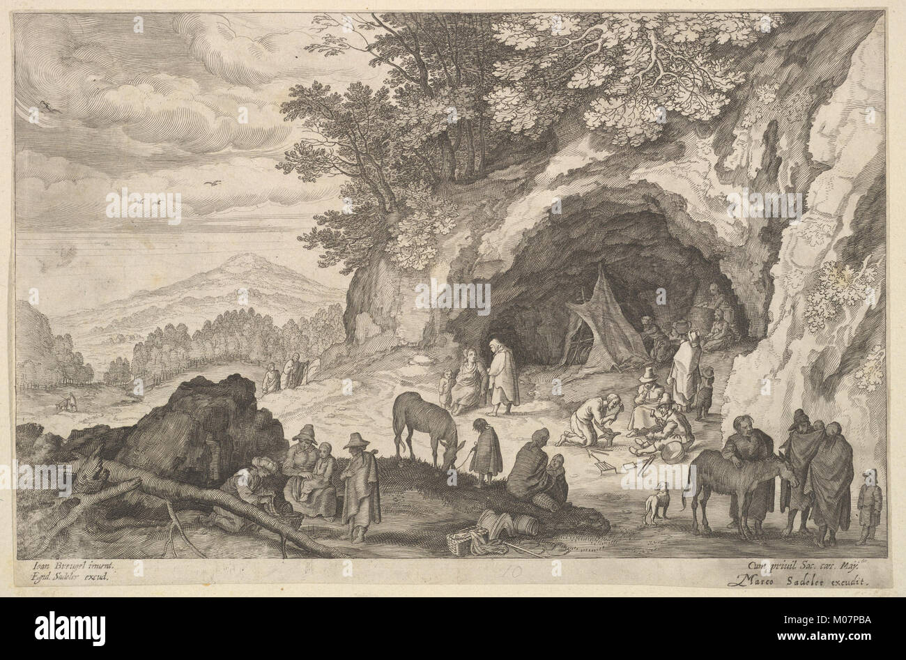 Cette peinture de paysage montre un camp gitan dans un cadre naturel, mettant en évidence la vie quotidienne et les aspects culturels de la communauté gitane. L’artiste intègre des figures humaines à l’environnement environnant, mettant l’accent sur la vie rurale et la tradition. Banque D'Images