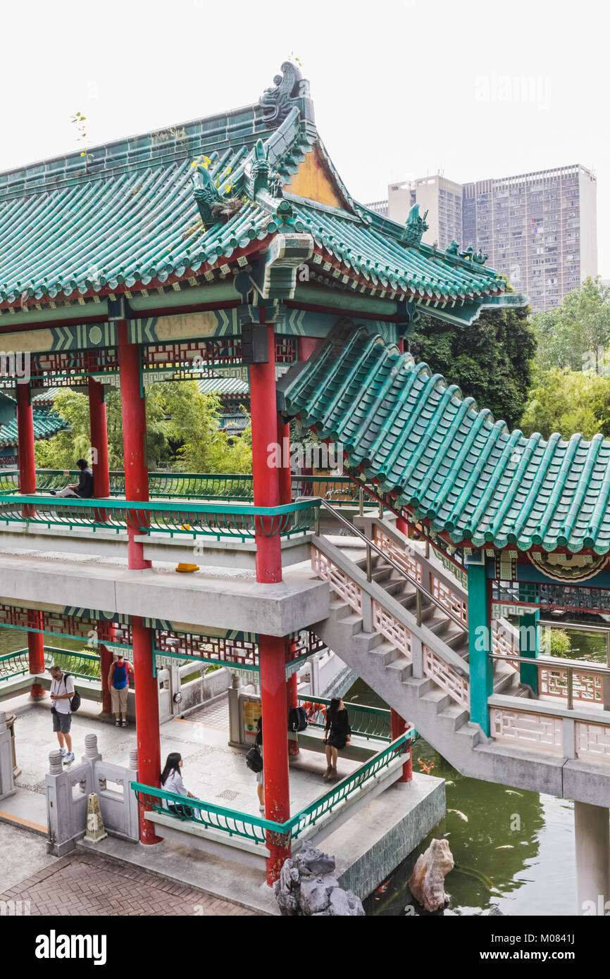La Chine, Hong Kong, Kowloon, Sai Wong Tin Temple, Temple Pavilion Banque D'Images