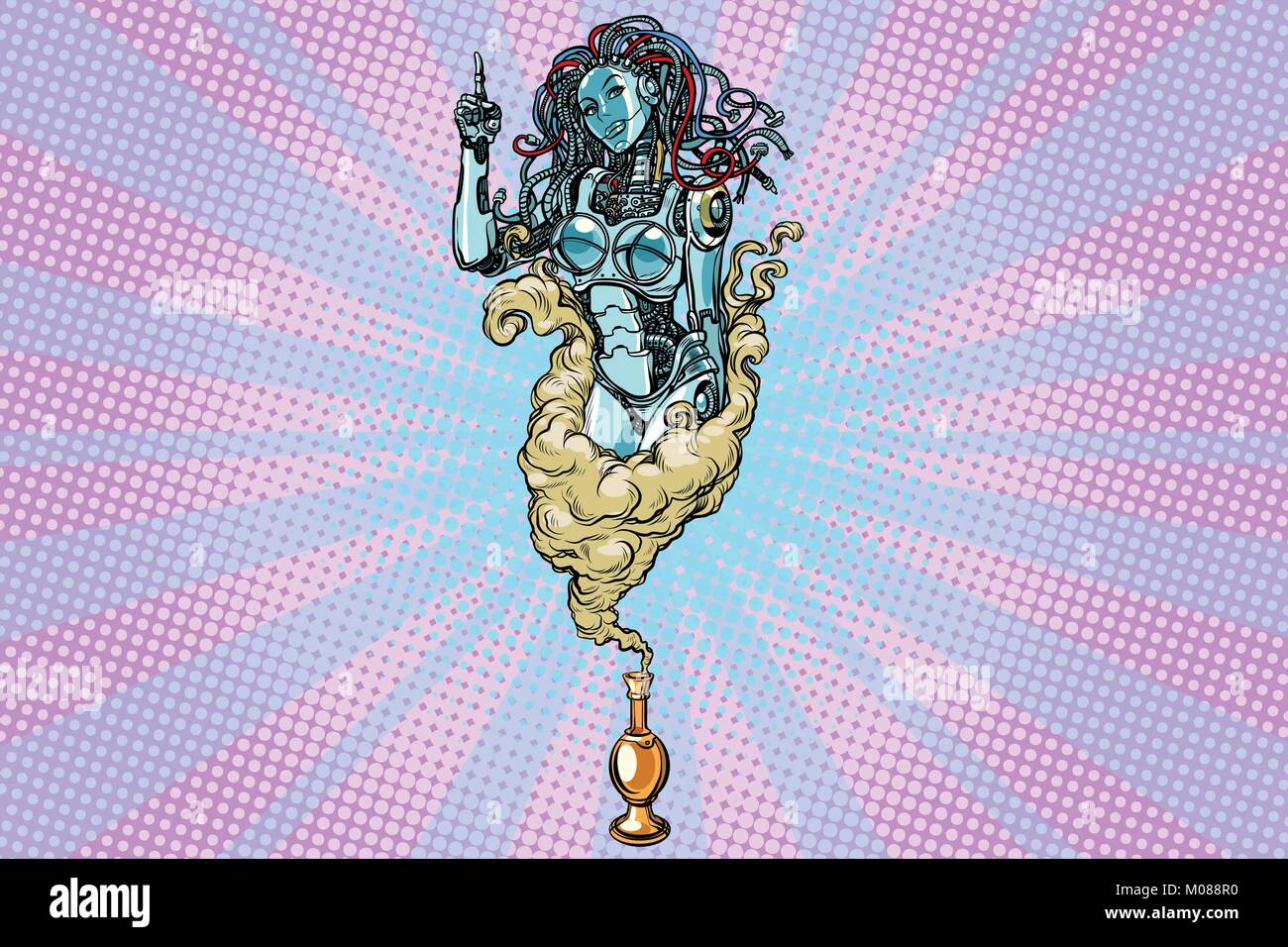 Robot femelle serviteur Jean, annonce promo Illustration de Vecteur