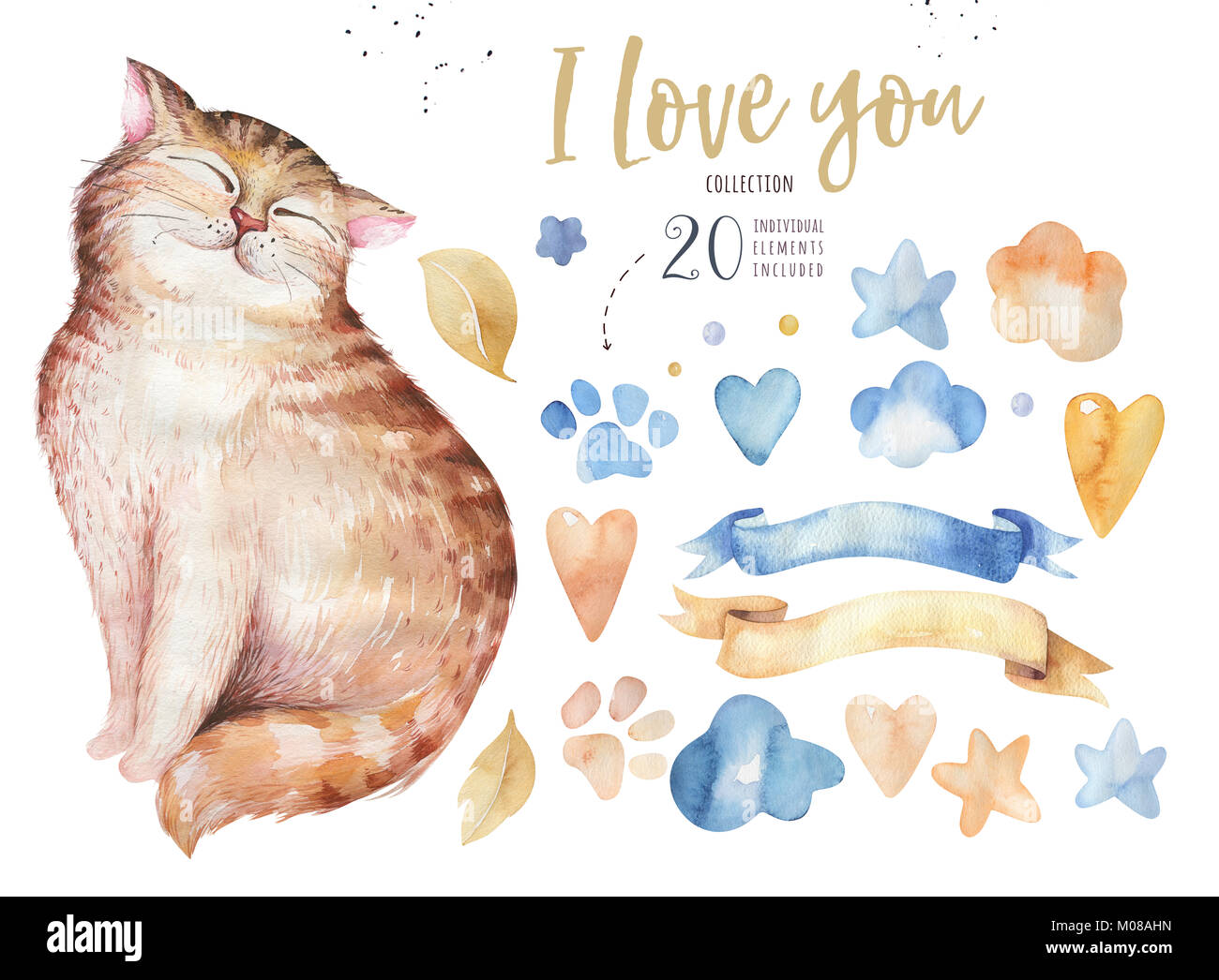 Aquarelle Cute Cat Isolés Ilustration Les Chats Aiment