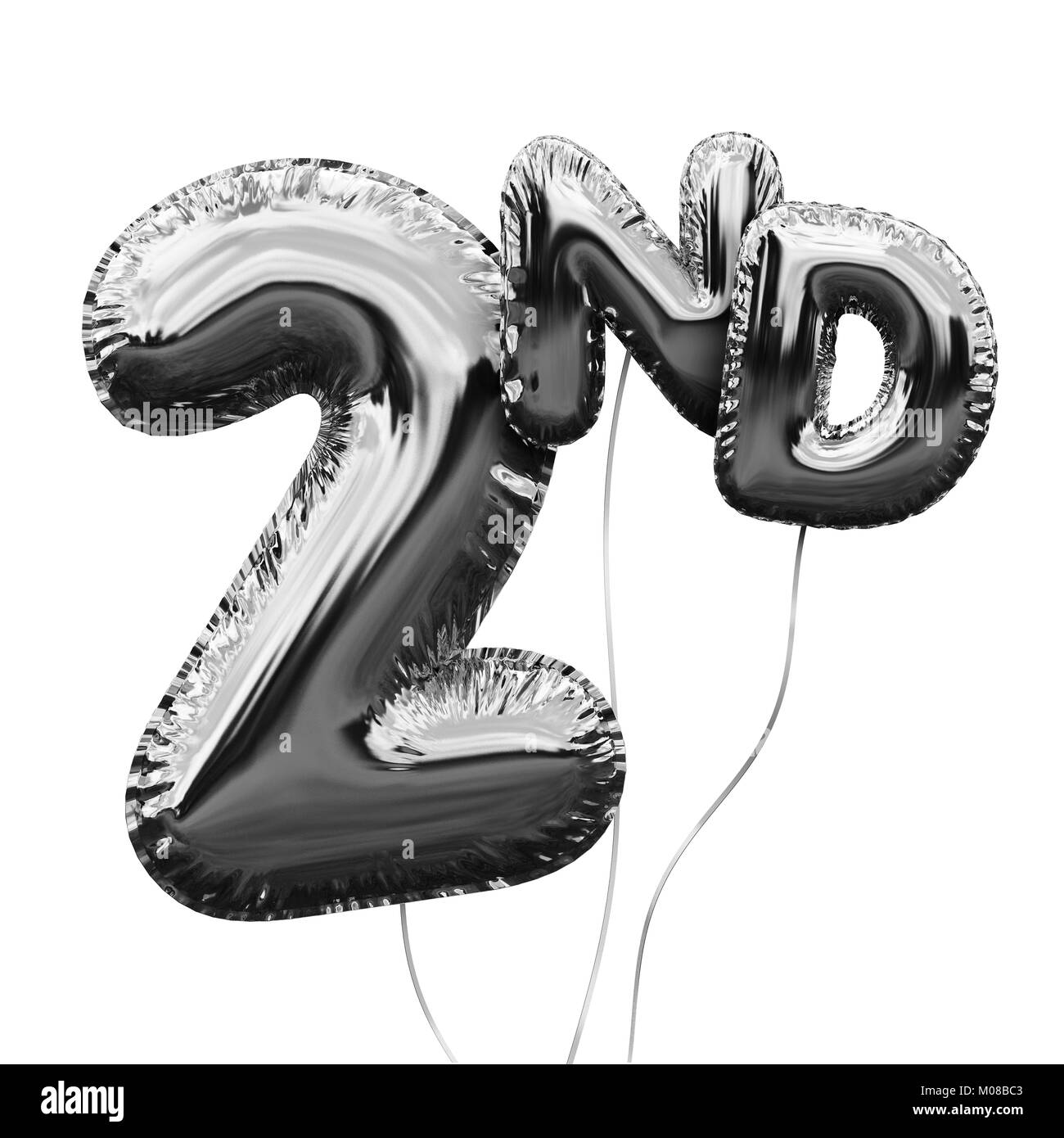 Nombre d'or 2 ballon anniversaire aluminium isolé sur blanc. Parti d'or célébration. Le Rendu 3D Banque D'Images