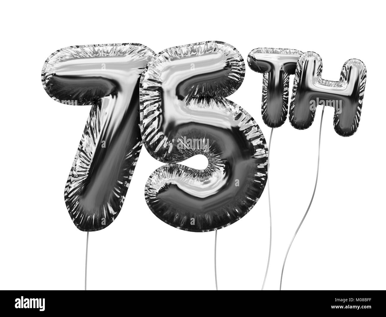 Nombre d'or 75 anniversaire ballon aluminium isolé sur blanc. Parti d'or célébration. Le Rendu 3D Banque D'Images
