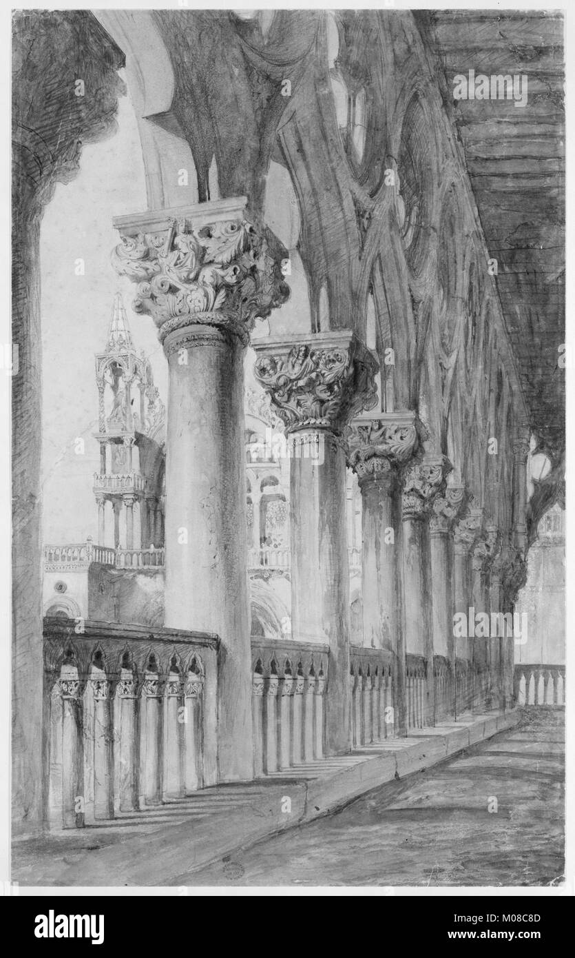 La Loggia du Palais Ducal de Venise illustre l'architecture gothique vénitienne avec des arches, des sculptures en pierre et une importance historique dans le design du Palais des Doges. Banque D'Images