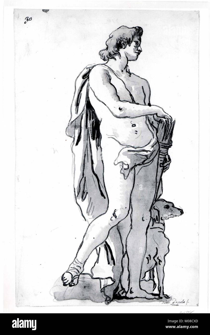 Cette œuvre représente Meleager, un personnage de la mythologie grecque, montré de profil alors qu'il se tourne vers la droite. La pièce capture le mouvement et l'héroïsme associés à la figure mythologique. Banque D'Images