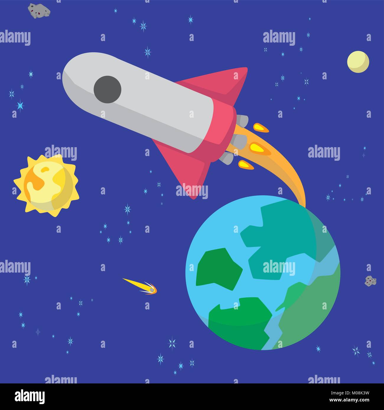 Lancement d'une fusée spatiale terre formulaire Illustration de Vecteur