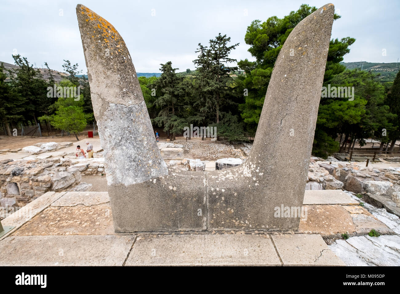 Les cornes de consécration, cornes de taureau sacré, symbole de la pierre sacrée de Bull, parties du complexe du temple Minoen de Knossos, le palais de Knossos, ancienne c Banque D'Images