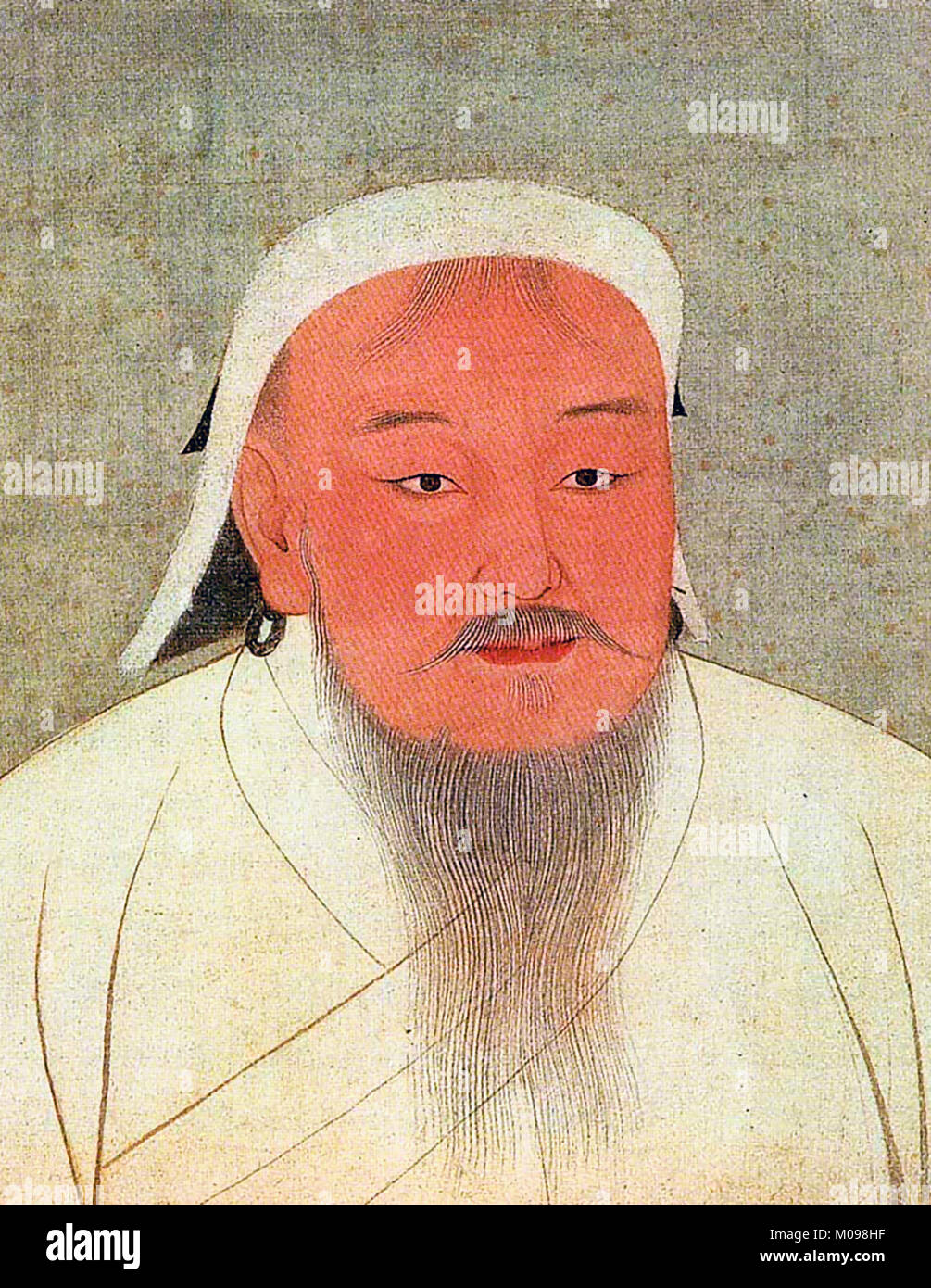 Gengis Khan (c.1162-1227), portrait du fondateur de l'Empire mongol, peinture et encre sur soie, 14e siècle Banque D'Images