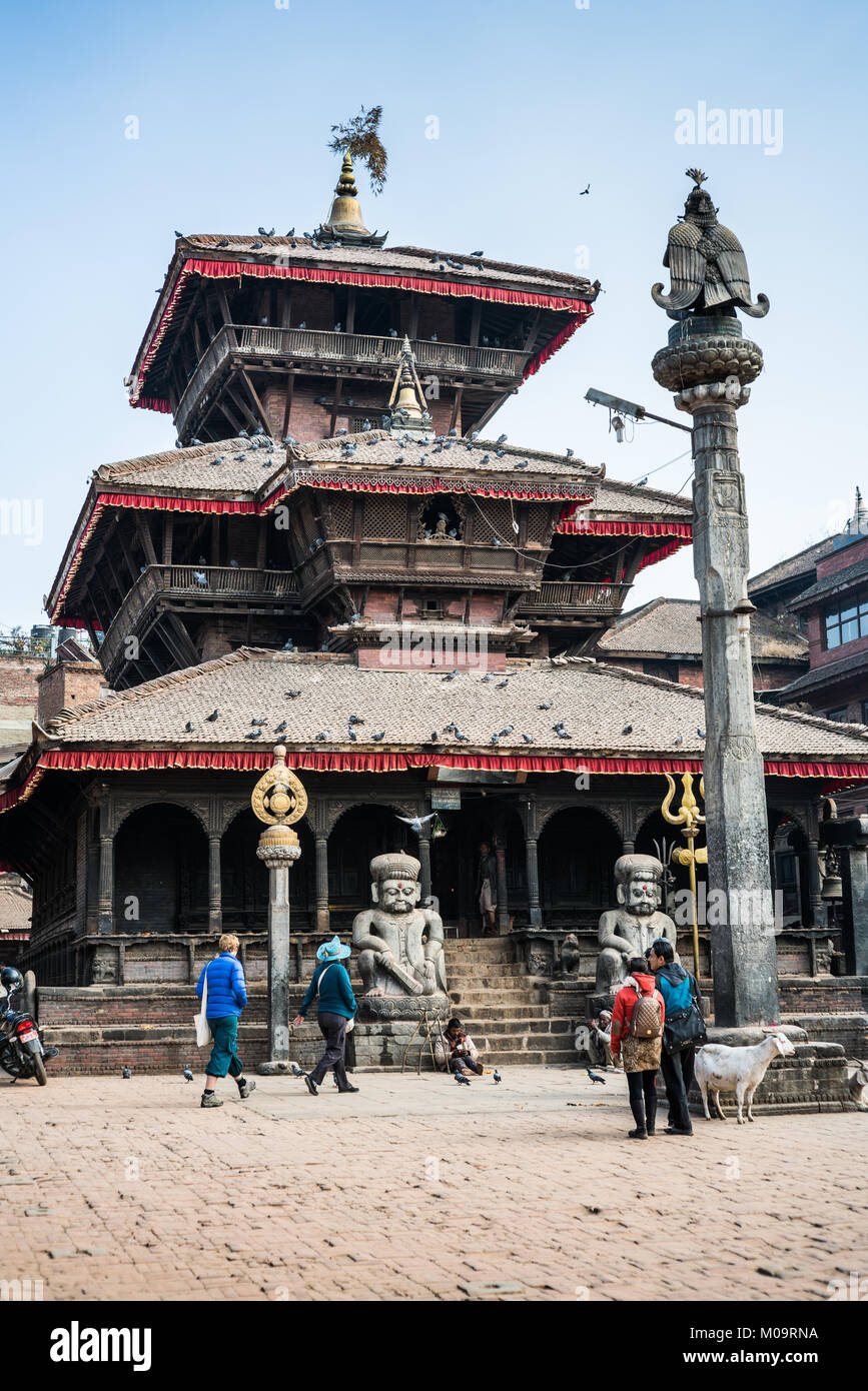 Carré avec Temple de Dattatreya, Bhaktapur, Népal, Asie. Banque D'Images