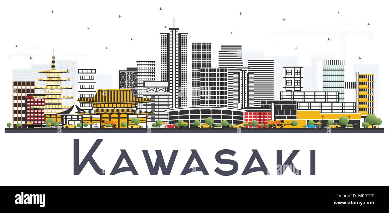 Japon Kawasaki City Skyline avec bâtiments couleur isolé sur fond blanc. Vector Illustration. Illustration de Vecteur