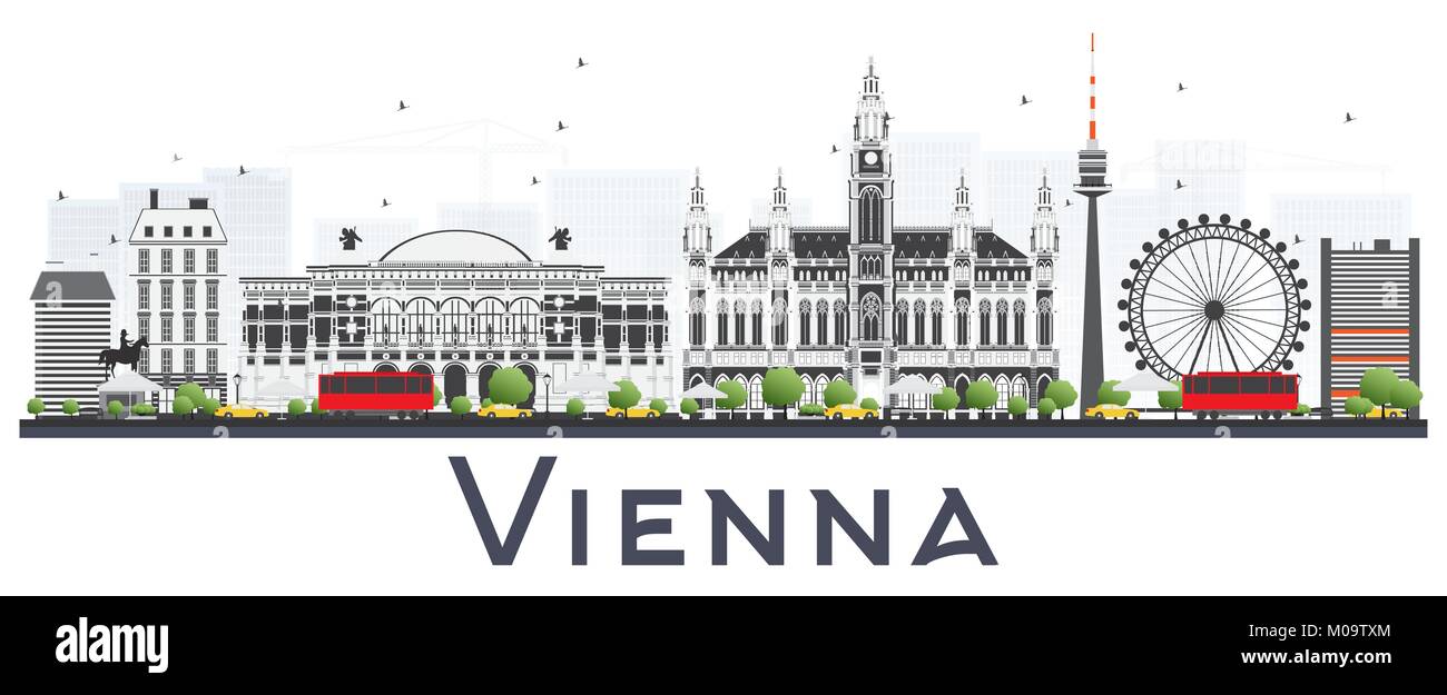 Vienne Autriche Ville avec immeubles gris isolé sur fond blanc. Vector Illustration. Les voyages d'affaires et tourisme Concept Illustration de Vecteur
