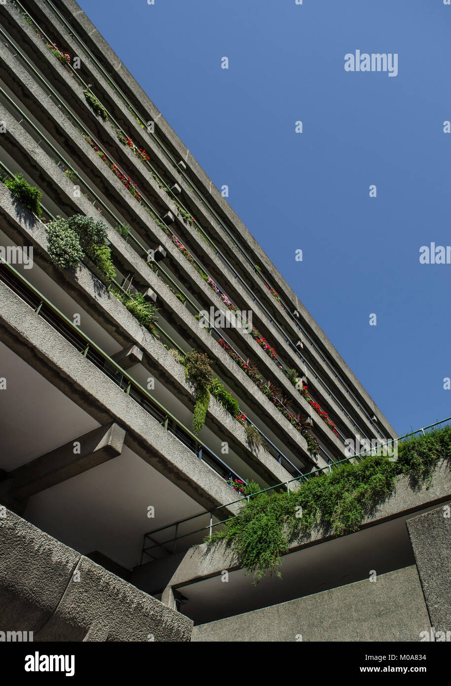 Télévision avec des plantes de balcons au Barbican Centre, Londres, UK Banque D'Images