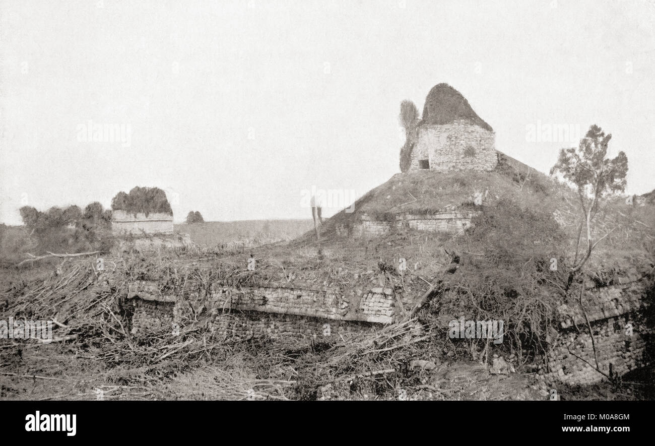 L 'El Caracol' observatory temple, Chichen Itza, Tinúm, municipalité de l'État du Yucatán, Mexique, vu ici c. 1911 avant sa reconstruction. Des merveilles du monde, publié c.1911. Banque D'Images