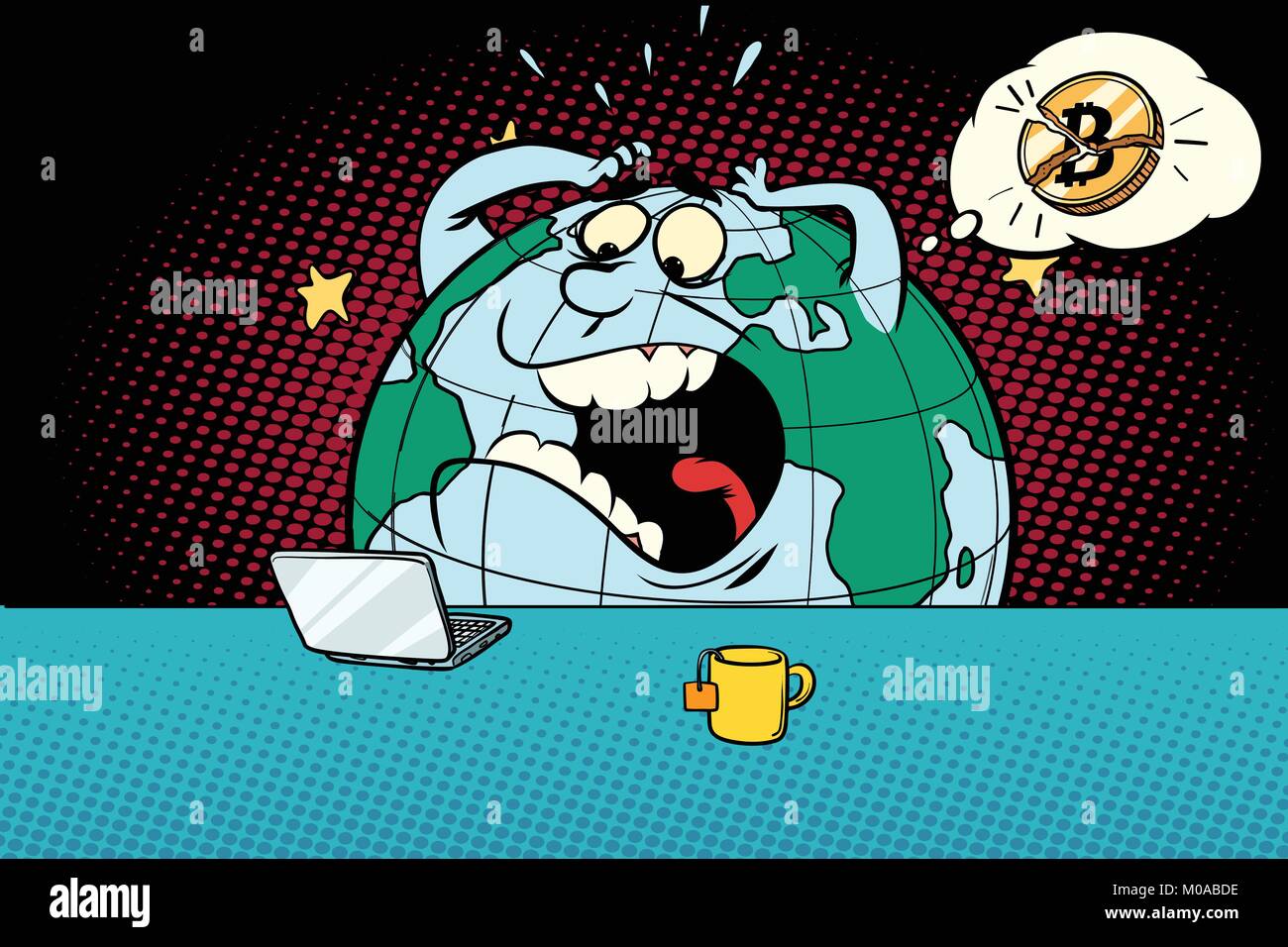 Terrible de mauvaises nouvelles au sujet de bitcoin. Bande dessinée caricature dessin illustration rétro pop art Illustration de Vecteur