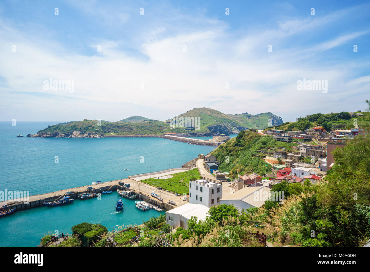 Vue aérienne de dongyin avec Jhongjhu Harbour Banque D'Images