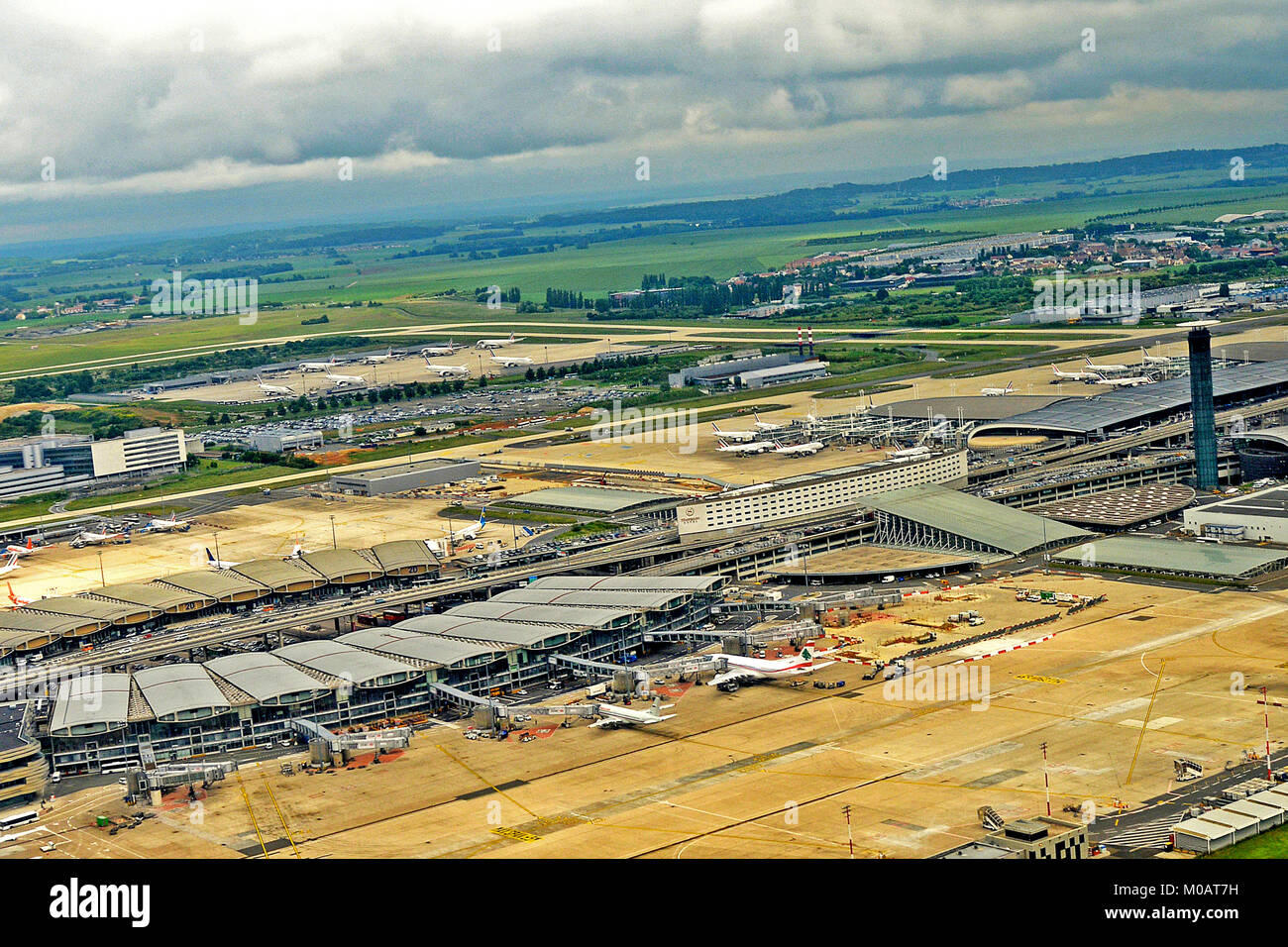 Vue aérienne de l'aéroport international Roissy Charles-de-Gaulle, France Banque D'Images