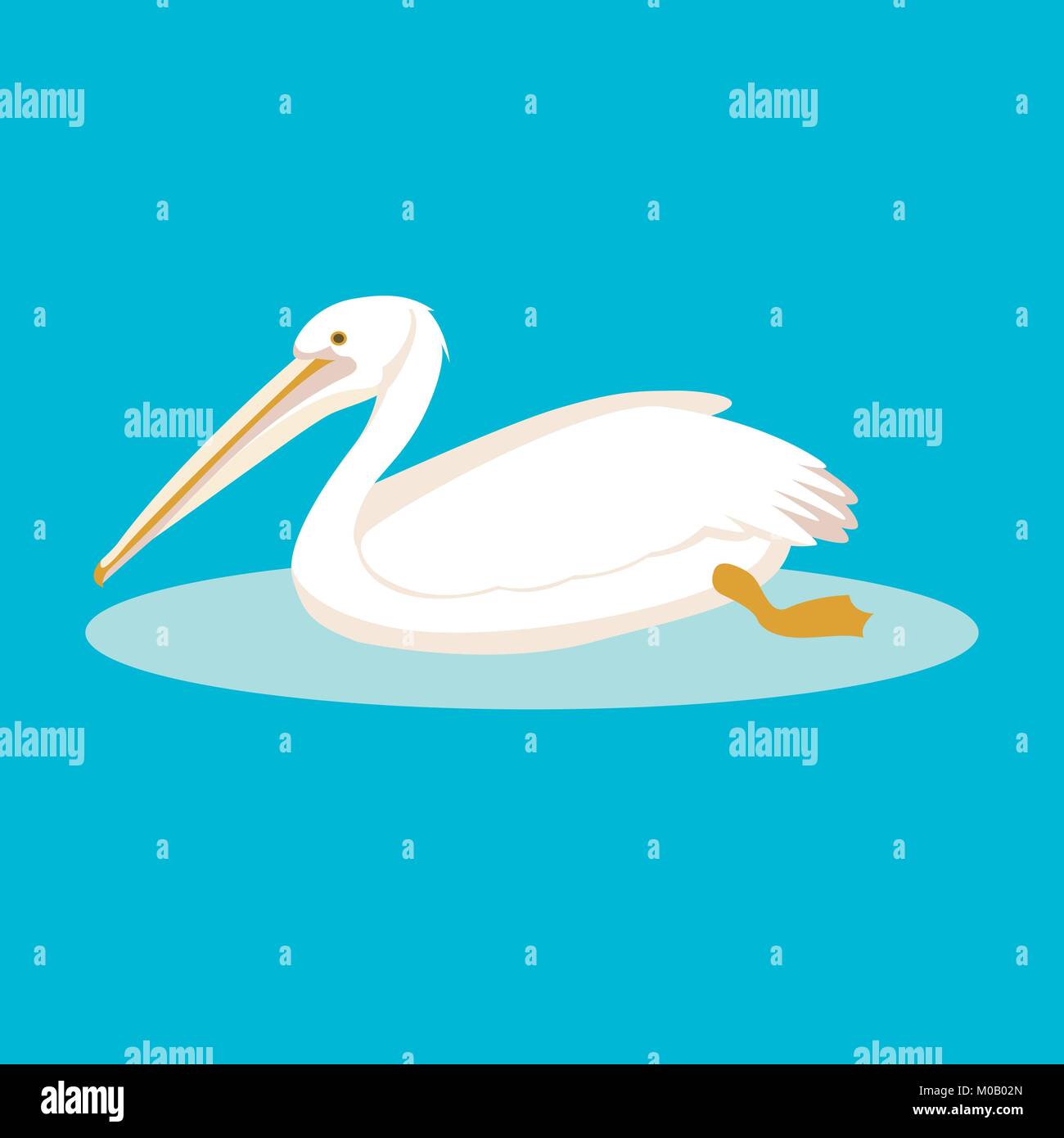Le pélican blanc d'illustration style plat côté profil lake Illustration de Vecteur