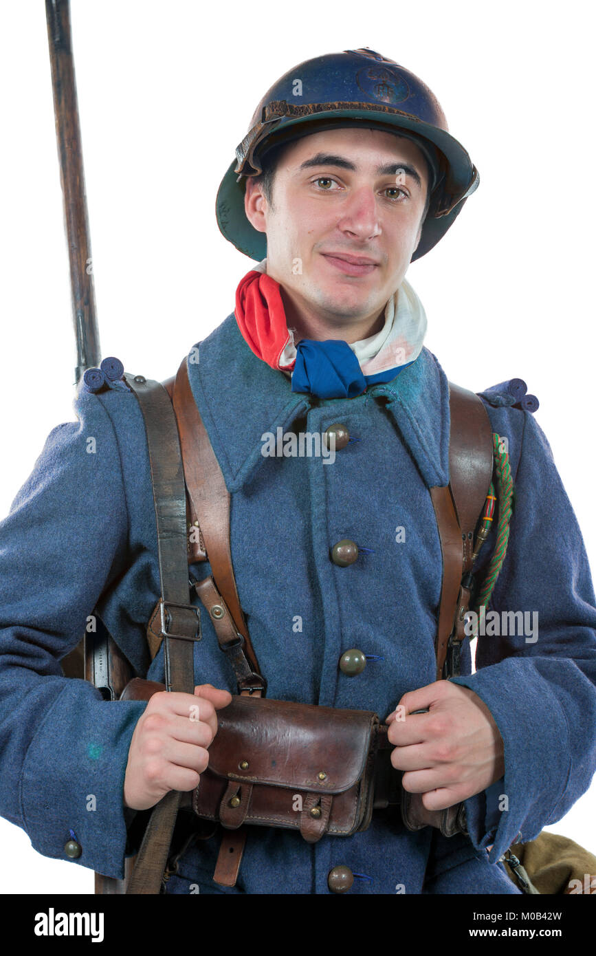 Un soldat français 1914 1918 isolé sur fond blanc Banque D'Images