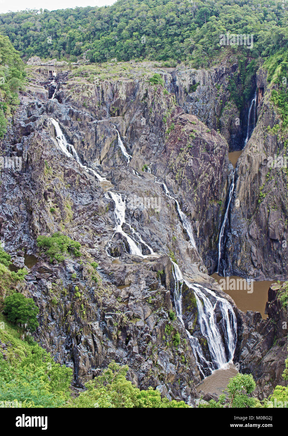 L'eau s'écoule librement sur la rivière Barron Falls dans le Barron Gorge National Park près de Kuranda, Tropical North Queensland, Australie Banque D'Images