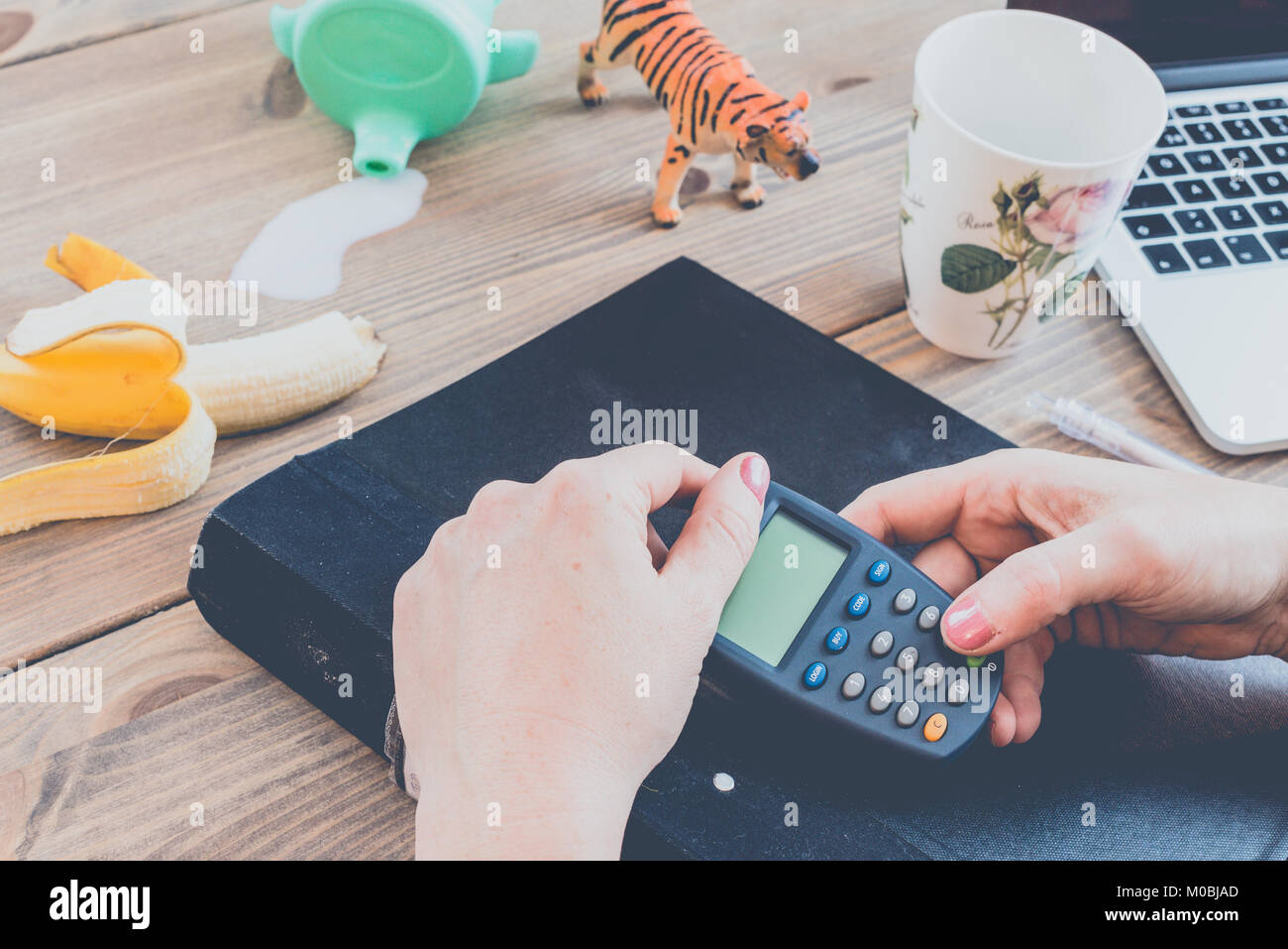 Travailler à la maison tout en prenant soin des enfants. Banque D'Images Travailler à la maison tout en prenant soin des enfants. Banque D'Images