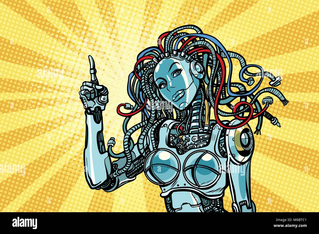 Robot femelle indique Illustration de Vecteur