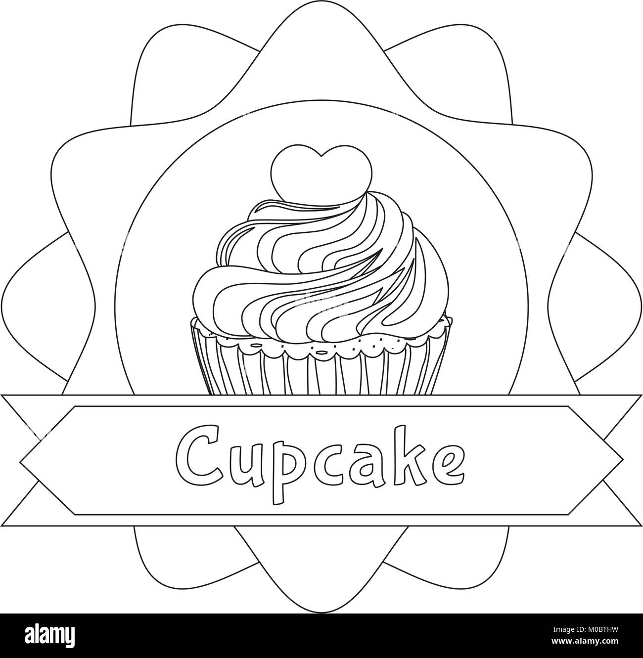 Poster cupcake noir et blanc coeur topping place pour le texte. Illustration de Vecteur