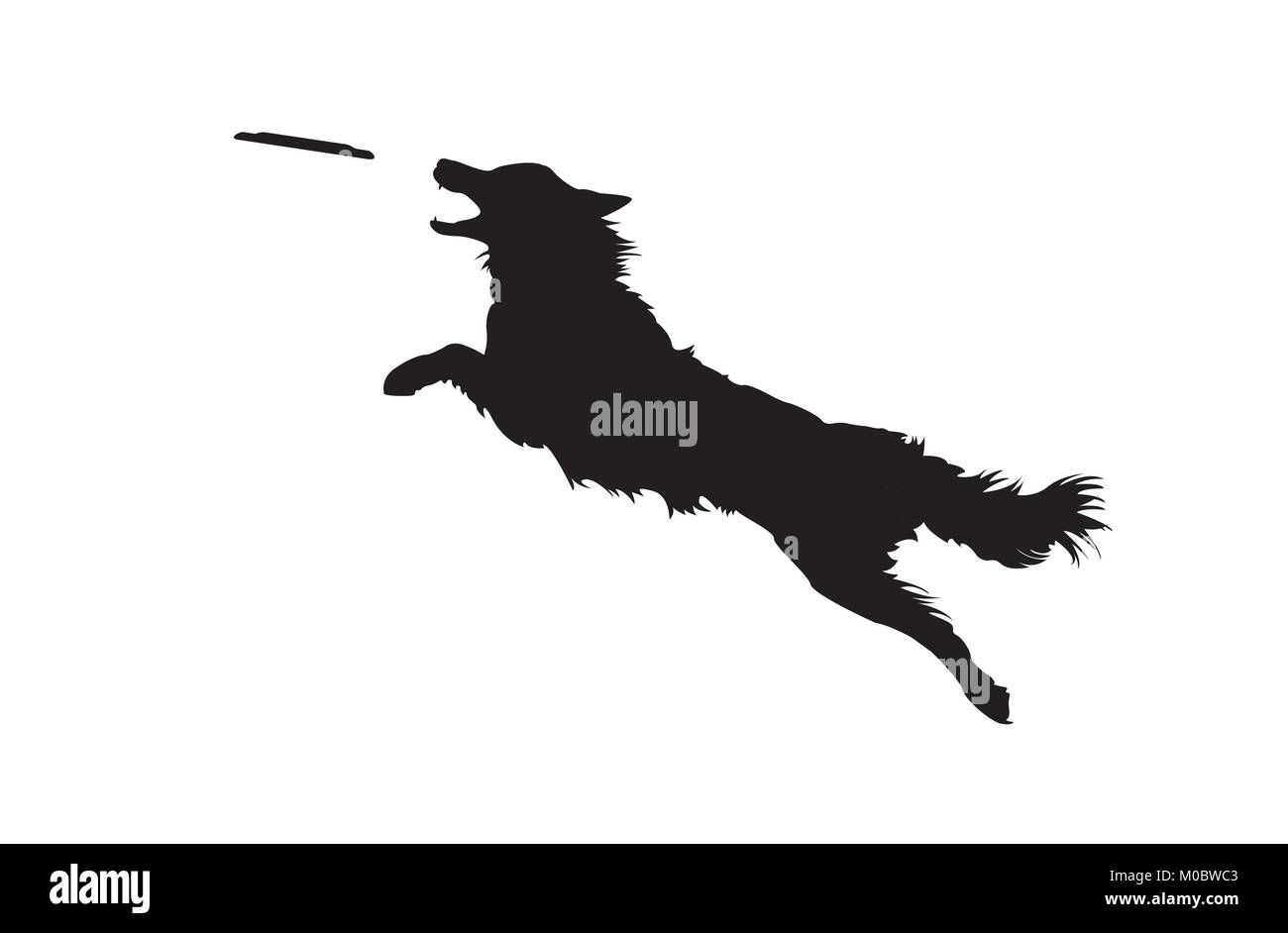 Illustration du véritable saut chien isolé à la recherche et la capture de disque. Silhouette sur fond blanc. Illustration de Vecteur