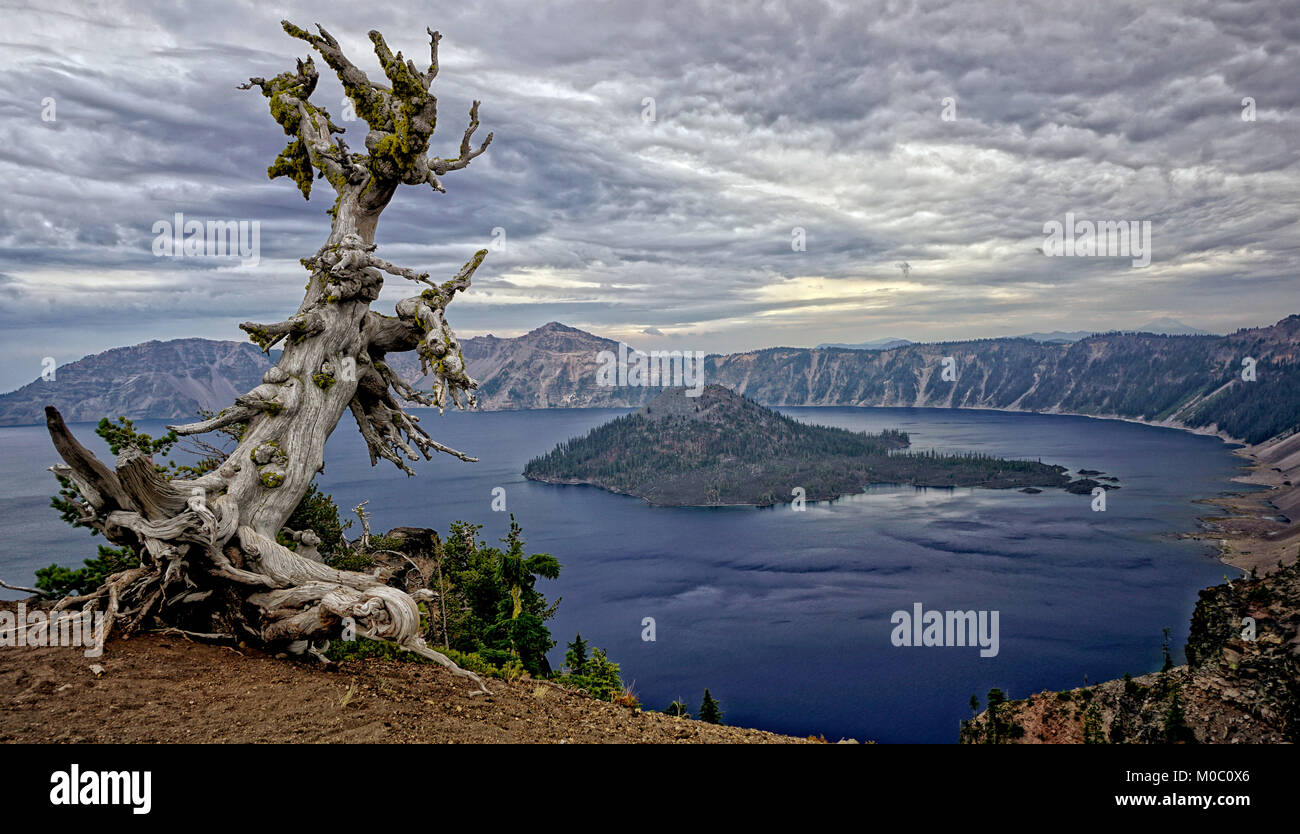 Spectaculaire vue sur le lac de cratère de l'île de l'Assistant de l'Oregon. Banque D'Images