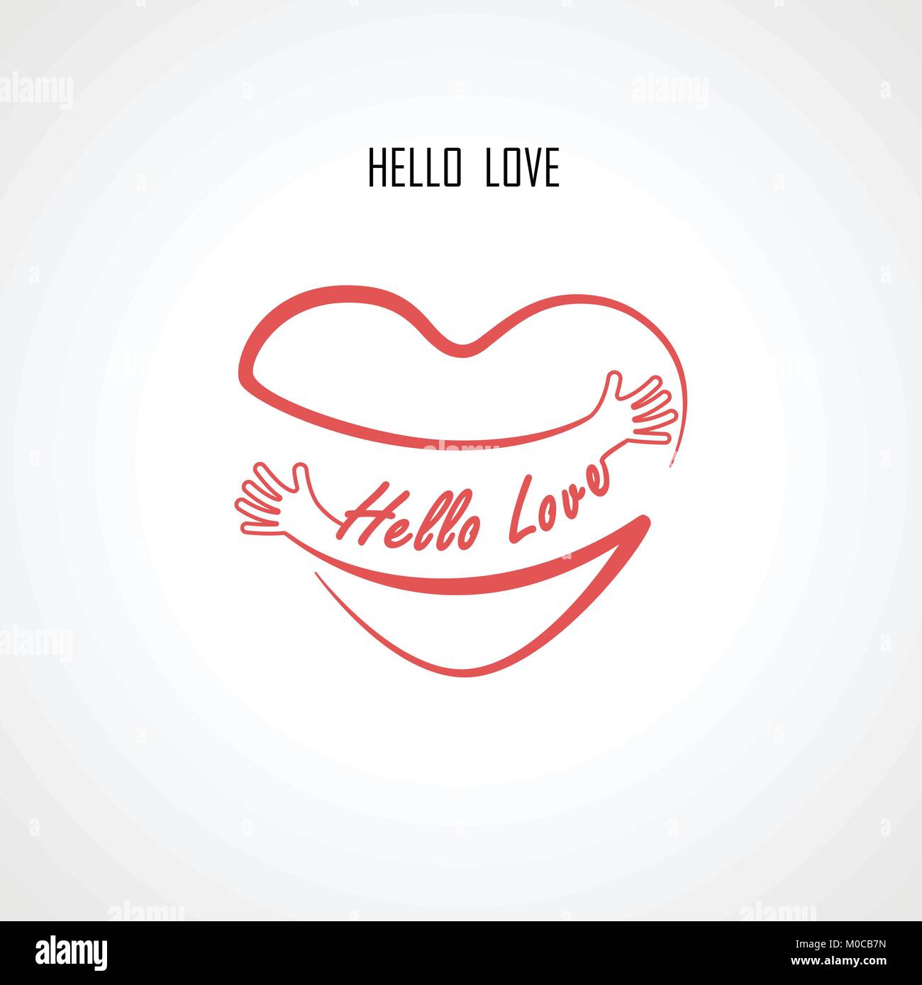 'Bonjour Love' des éléments de conception typographique et en forme de coeur rouge avec part embrasser.câlins et aimez-vous sign.Santé et Soins cardiaques icon.Happy valentin Illustration de Vecteur