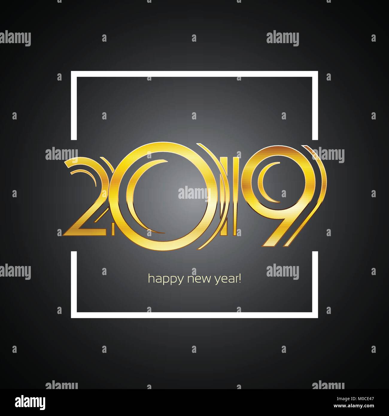 Bonne Année 2019 - Numéros de carte de Vœux d'or en blanc Bold cadre carré | EPS10 Vector Design Illustration de Vecteur