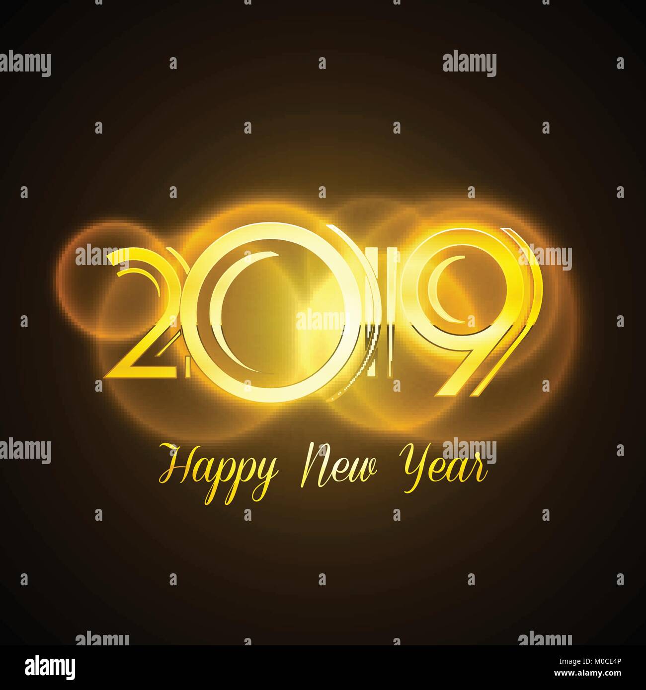 Bonne Année 2019 Carte de voeux - Golden Numéros brillant sur fond sombre | EPS10 Vector Illustration Design Illustration de Vecteur