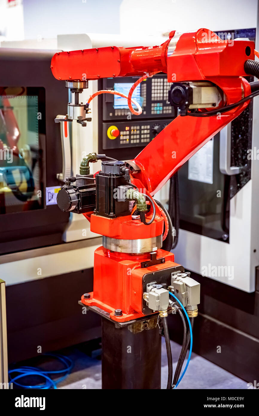 Bras robotique lignes de production industrielle moderne de la technologie. Banque D'Images