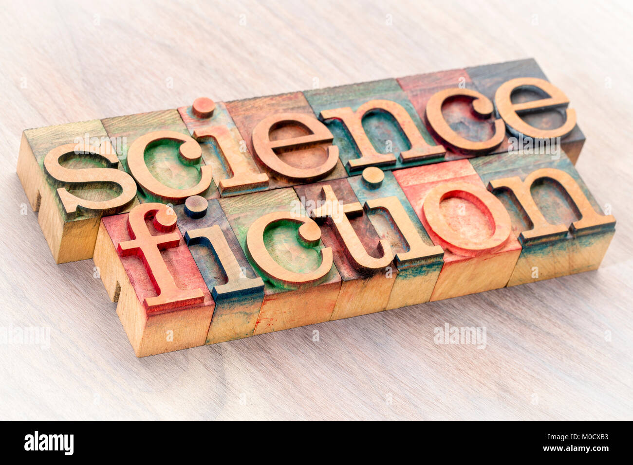 Mot de science-fiction résumé dans la typographie type de blocs d'impression Banque D'Images