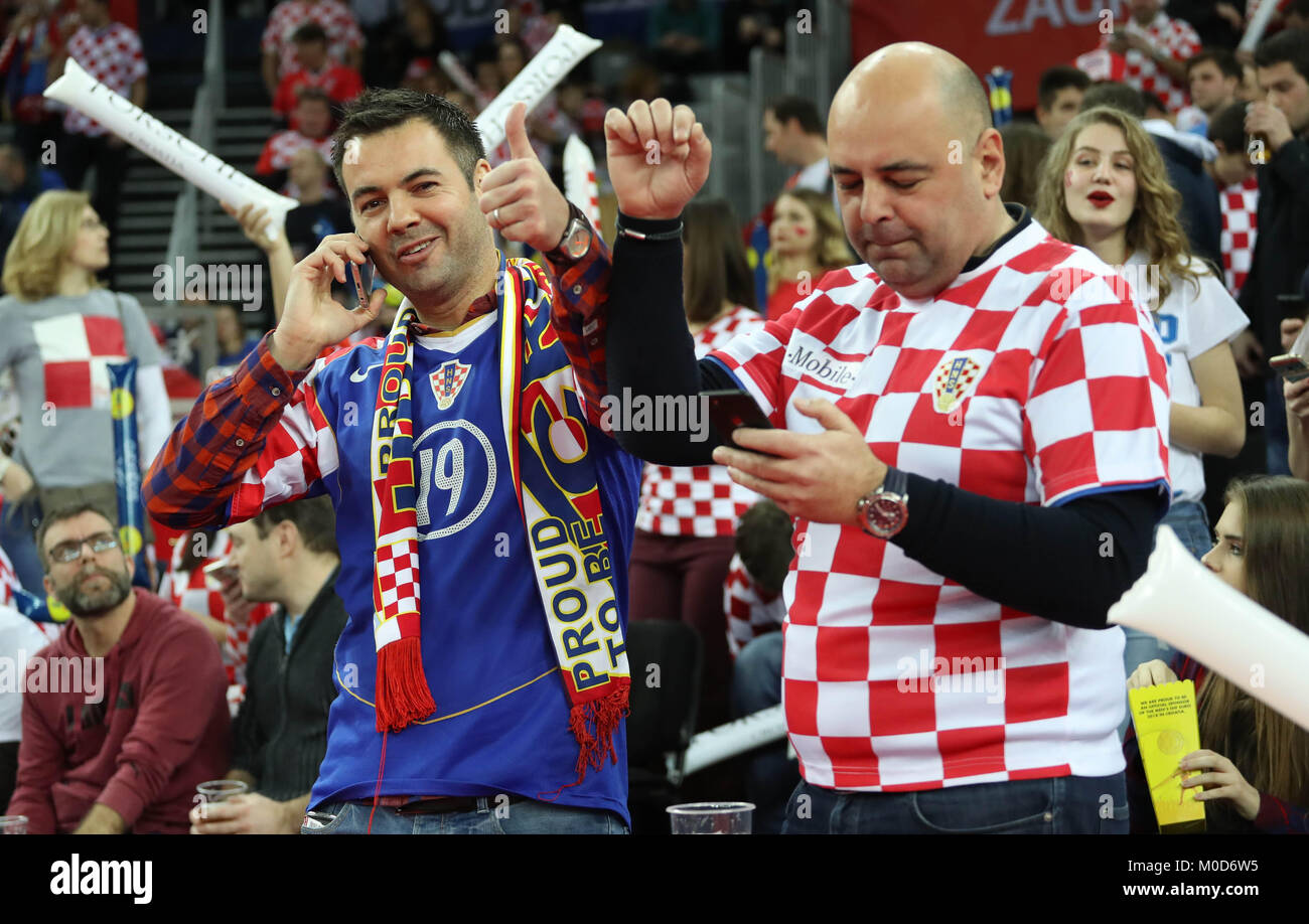 (C) LAURENT / LAIRYS LEMOUSTICPRODUCTION / MAXPPP - à Zagreb le 20-01-2018 - CHAMPIONNAT D'EUROPE (MATCH DE POULE) EQUIPE DE FRANCE CONTRE L'ÉQUIPE DE NORVEGE - CROATIE Crédit : Laurent Locevaphotos Lairys/agence/Alamy Live News Banque D'Images