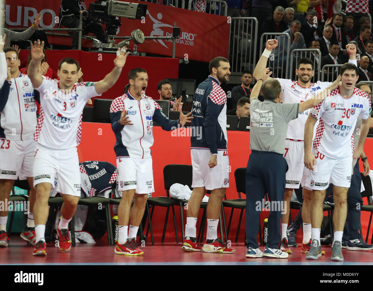 (C) LAURENT / LAIRYS LEMOUSTICPRODUCTION / MAXPPP - à Zagreb le 20-01-2018 - CHAMPIONNAT D'EUROPE (MATCH DE POULE) EQUIPE DE FRANCE CONTRE L'ÉQUIPE DE NORVEGE - ÉQUIPE CROATIE Crédit : Laurent Locevaphotos Lairys/agence/Alamy Live News Banque D'Images