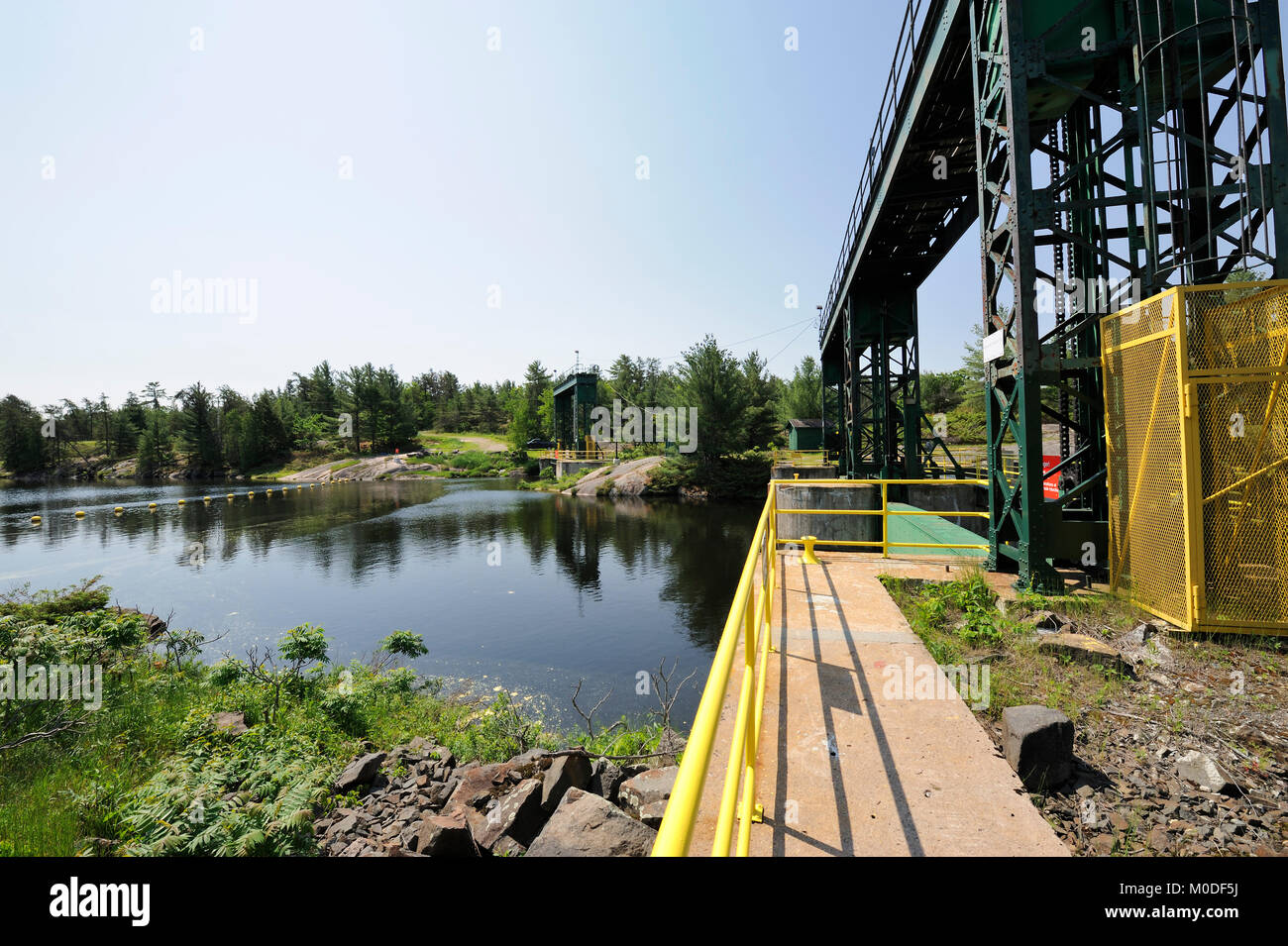 C'est l'ancien barrage Big Chaudière sur la rivière des Français Banque D'Images