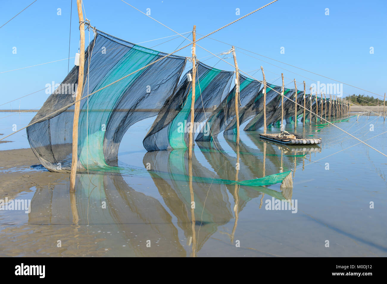 Les pièges de l'anguille dans le milieu de la rivière à Miaoli Banque D'Images