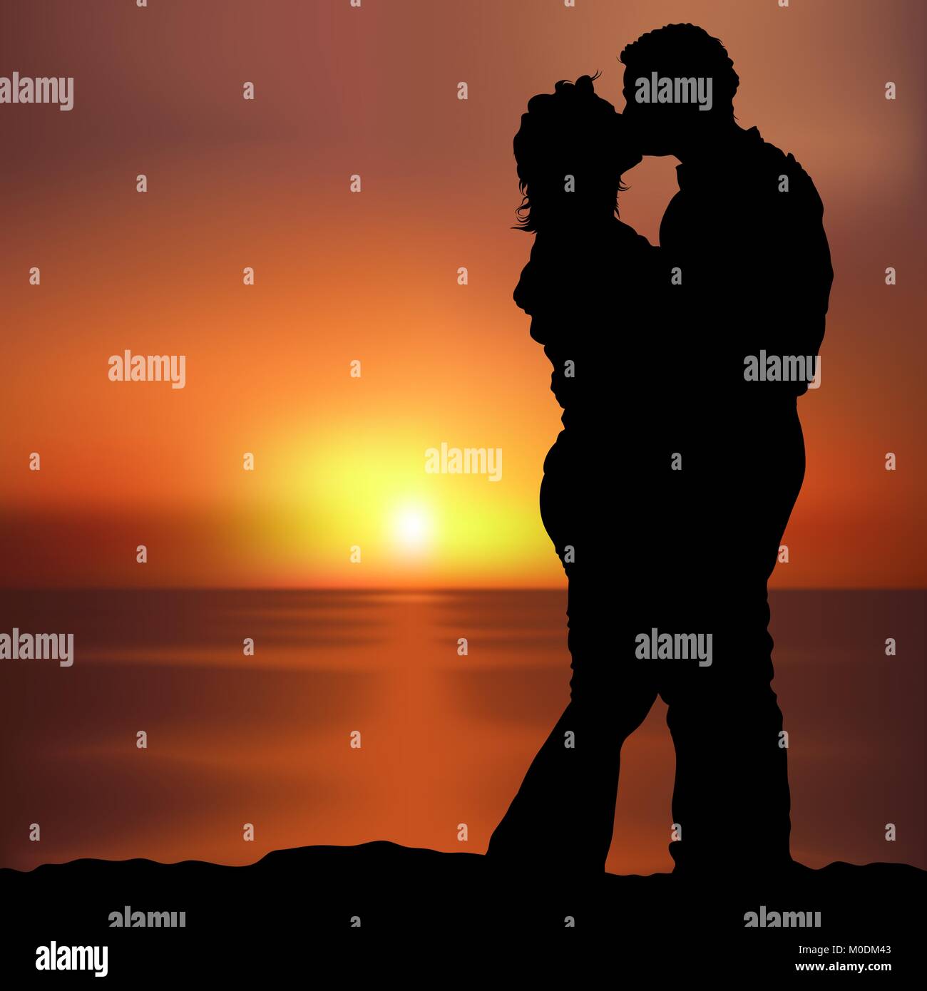 La silhouette du couple at Sunset Illustration de Vecteur