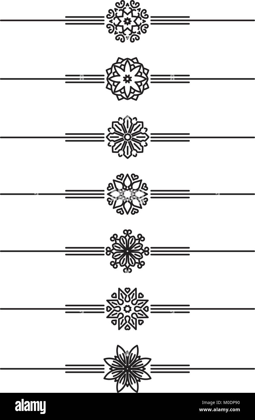 Ensemble de 7 vecteurs de décoration style ligne mono séparateurs de texte - les éléments décoratifs. Illustration de Vecteur