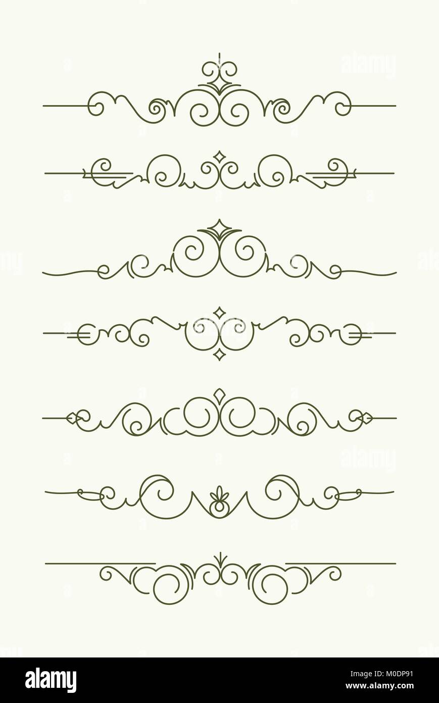 Ensemble de 7 diviseurs texte décoratif. Vector illustration en noir style de ligne. Illustration de Vecteur