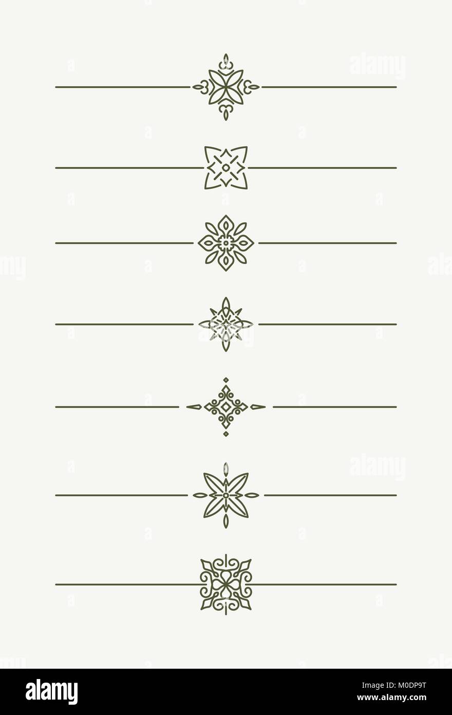 Ensemble de 7 vecteurs de décoration style ligne mono séparateurs de texte - les éléments décoratifs. Illustration de Vecteur