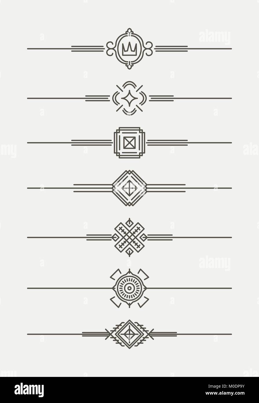 Ensemble de 7 diviseurs texte décoratif en noir style de ligne. Illustration de Vecteur