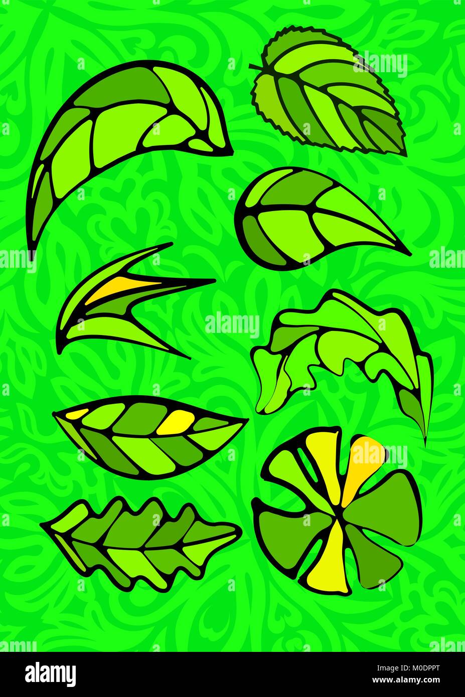 Ensemble de feuilles. Vitraux de style. Illustration de Vecteur