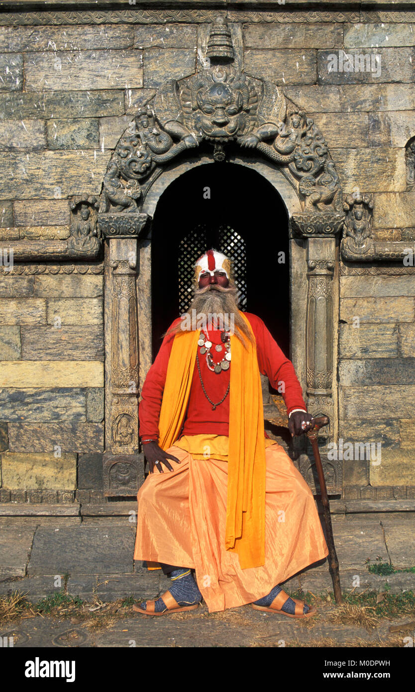 Le Népal. Katmandou. Temple de Pashupatinath (hindou). Sadhu (saint homme). Portrait. Banque D'Images