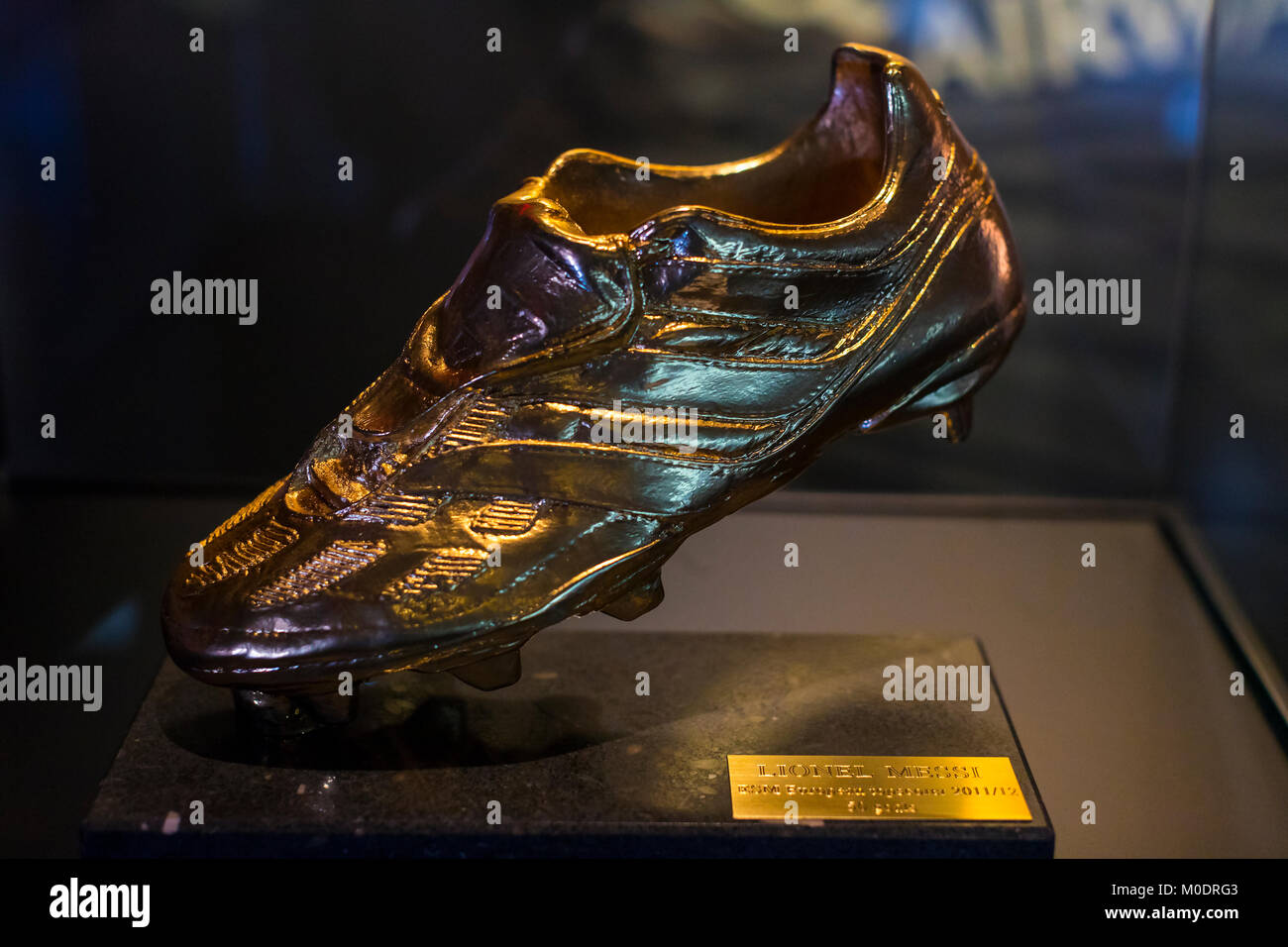 Barcelone, Espagne - 12 janvier 2018 : Le musée de trophées des coupelles et des bourses de l'équipe de FC Barcelone dans le Camp Nou. Banque D'Images