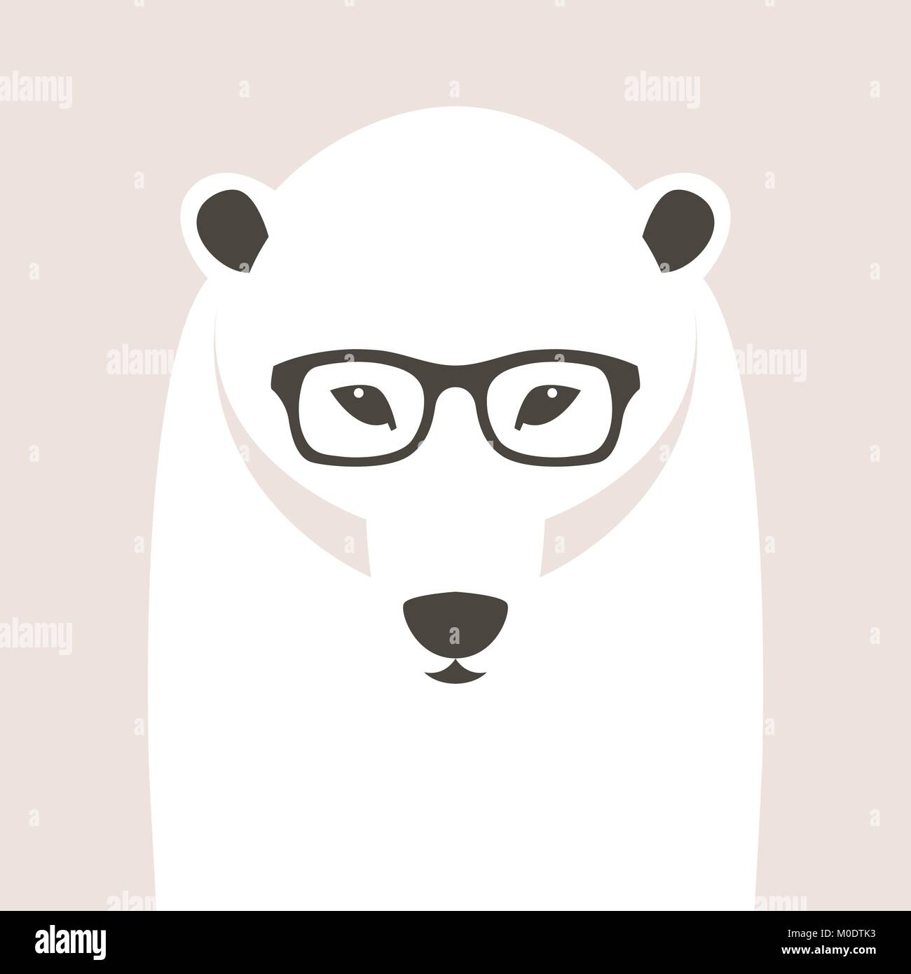 Face à l'ours polaire dans les verres vector illustration style plat Illustration de Vecteur